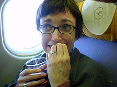 Nervous woman on a plane